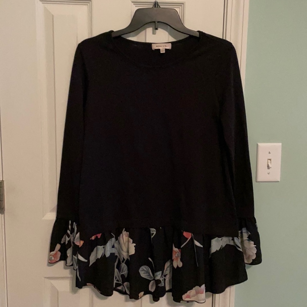 Black Top w/ Floral Detail
